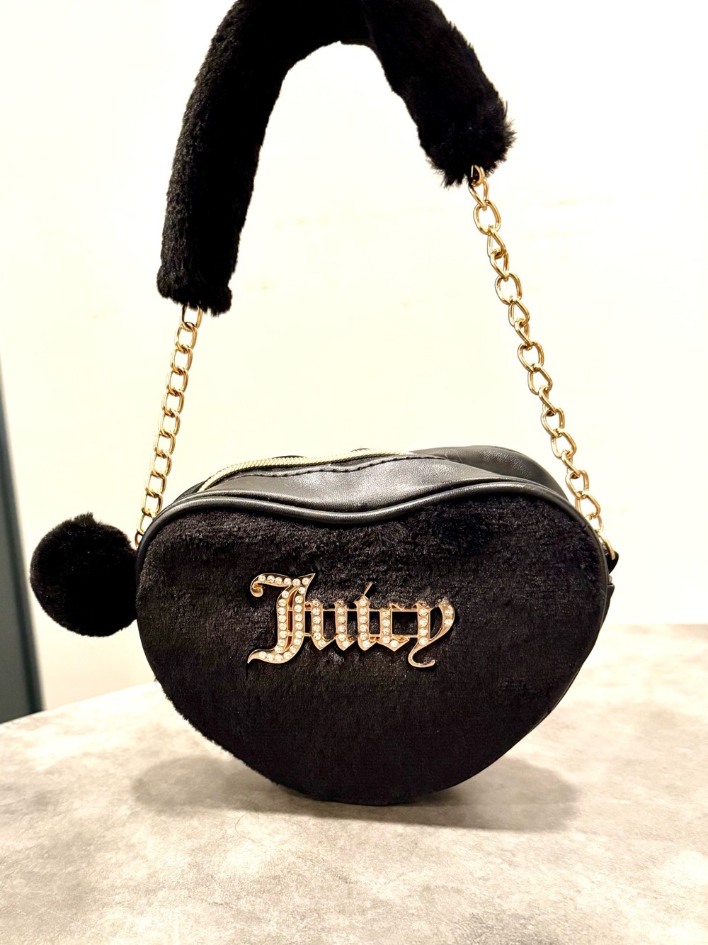 Juicy Couture Black Heart Mini Bag with Gold Chain